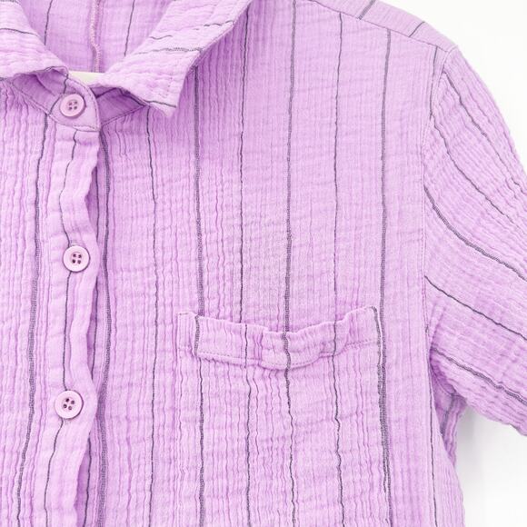 Monrow Womens Boho Pinstripe Gauzy Cotton Collared Shirt Romper Size L Lavender‎ - Picture 5 of 8
